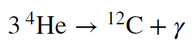 Equation: 3 Helium 4 yields one Carbon 12 plus gamma.