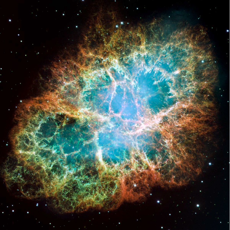 Image of the Crab Nebula, a supernova remnant.