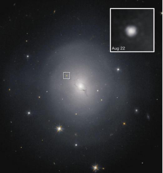 The host galaxy, NGC 4993, for the gamma-ray burst, showing its position.